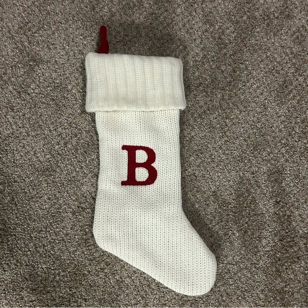 NWOT White Knit Stocking with Red Initial